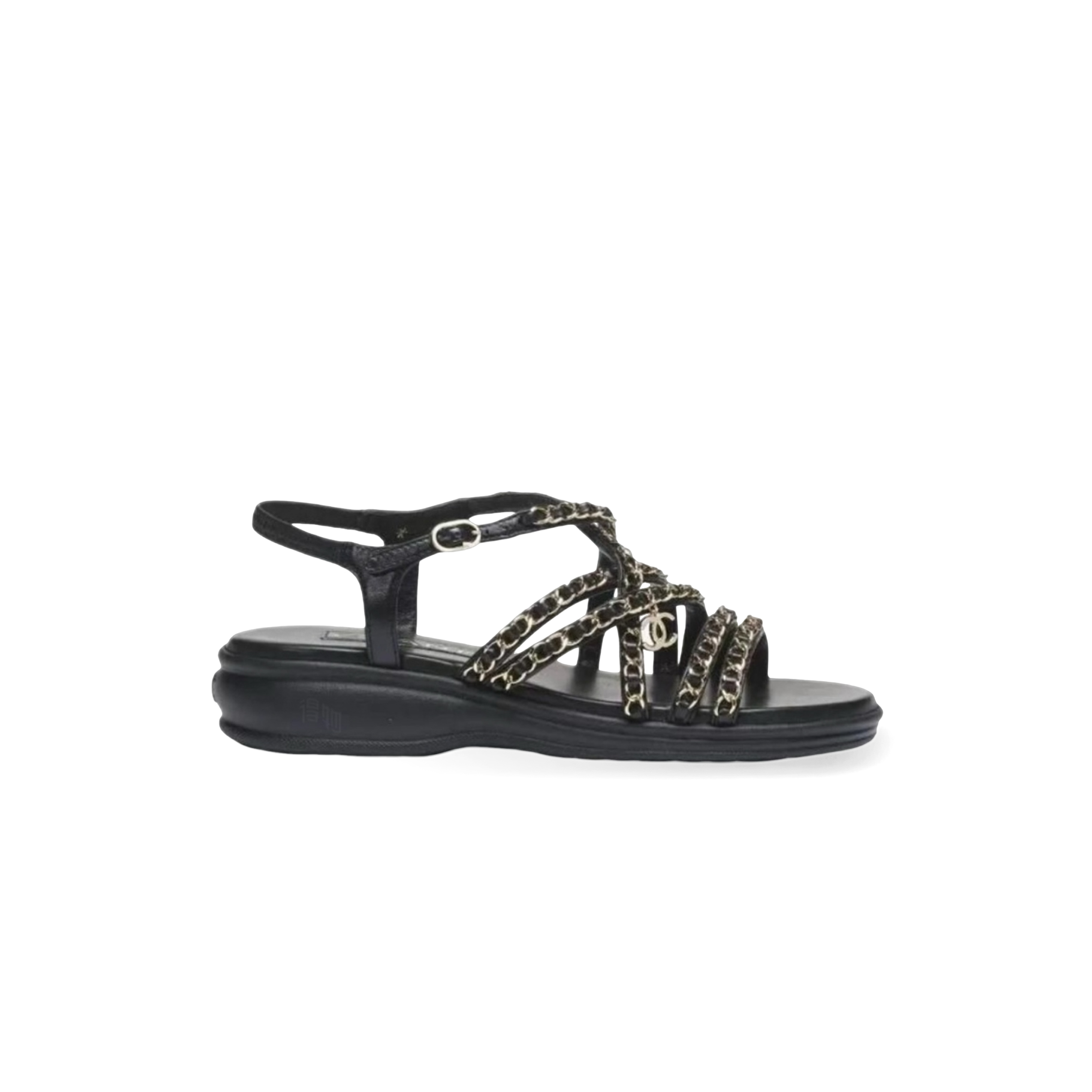 Ch**el black leather chain sandals g47041